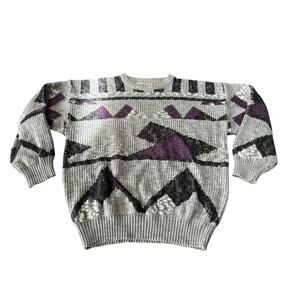 Method Mens Sweater Large Gray Purple Southwest Aztec Knit Vintage Pullover READ